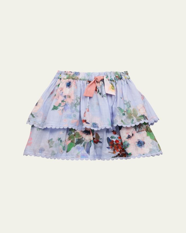 Girl's Everley Tiered Floral-Print Skirt, Size 1-12